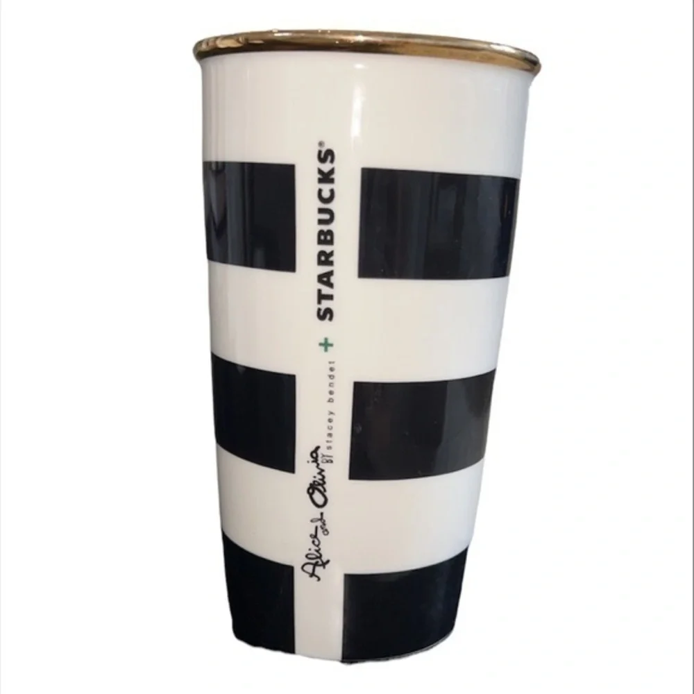 Starbucks‎ Coffee x Alice + Olivia Black & White Striped Ceramic Travel Mug